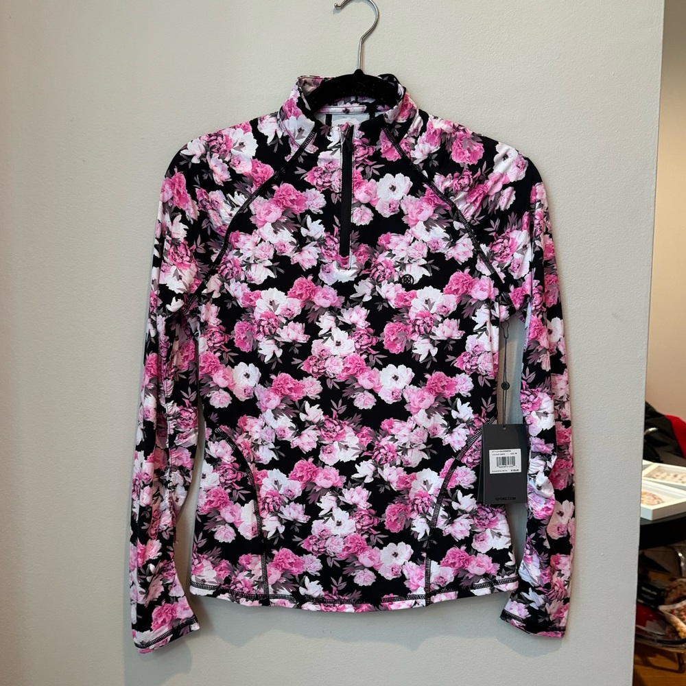 NWT G/FORE Floral Women's Photo Floral Silky Tech Nylon Ruched 1/4 Zip Pullover